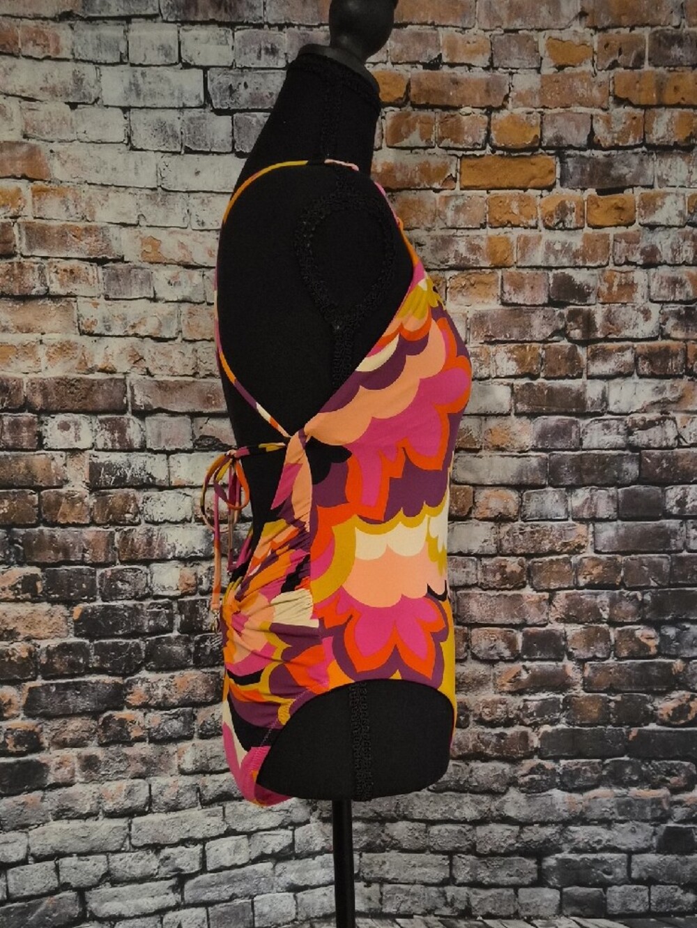 Vibrant Pink Orange Floral-Pattern Women's Bathing Suit - Picture 8 of 9